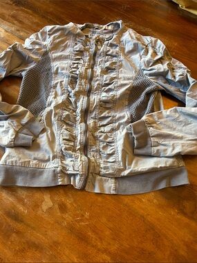 Women’s Light Gray Ruffle Front Bomber Jacket